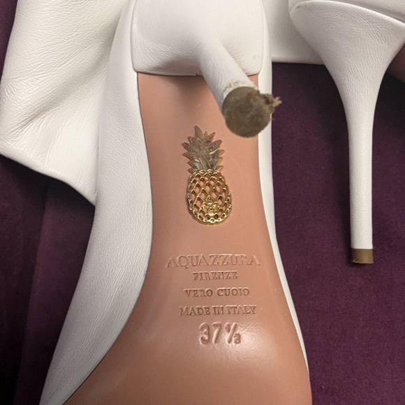 White Leather Aquazzura Pee Toe Booties 37.5 - Picture 7 of 7